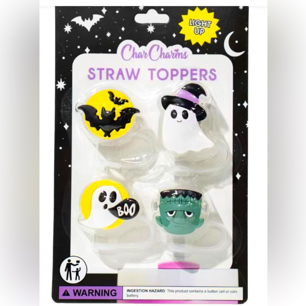 NEW!! Char Charms Spooky Light Up Halloween Straw Toppers 4 Pack-(NWT)
